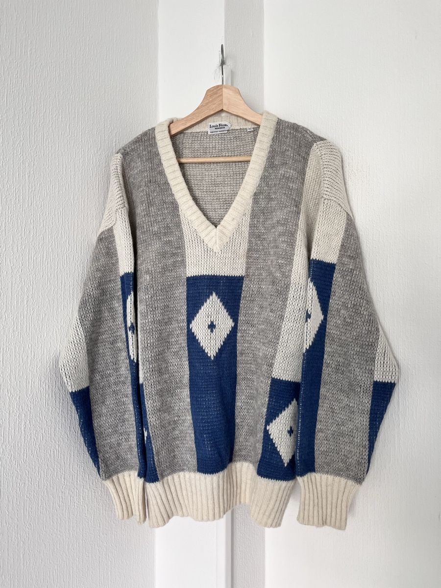 Pullover & Sweatshirts: Louis Ferraud Pullover V-Neck XL Patterned Wool Blend – Gebraucht aus Lausanne von Danash