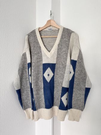 Louis Ferraud Pullover V-Neck XL Patterned Wool Blend