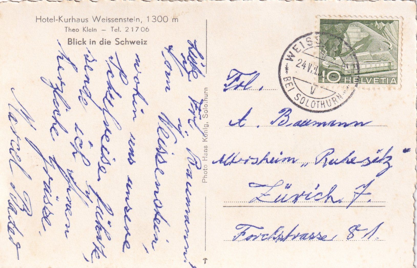 Cartoline postali: Weissenstein - Blick in die Schweiz /ba – Usato da Hombrechtikon venduto da Rudolf07 1