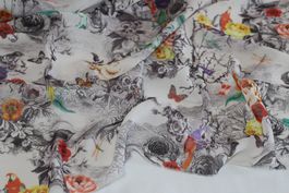 Stoff Kleiderstoff Blumen Vogel