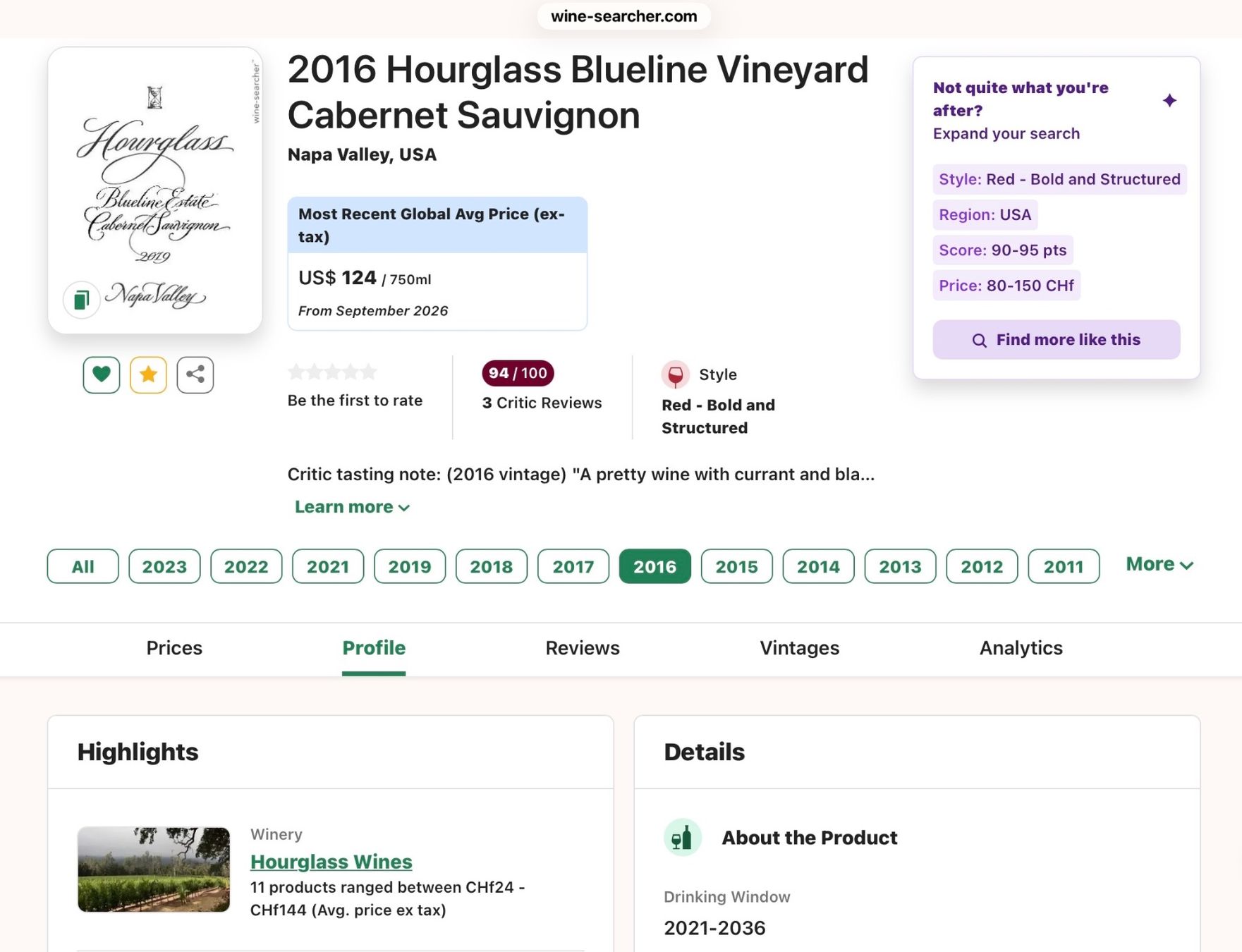 Vino: Hourglass Cabernet Sauvignon 2016 – Nuovo (secondo la descrizione) da Oberdorf BL venduto da Rn3959 4