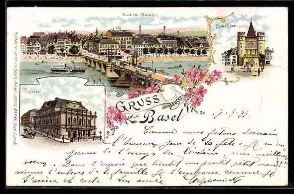 Cartoline postali: Litho Basel, Ortsansicht mit Dampfer, Th – Usato da Berlin venduto da bartko-reher