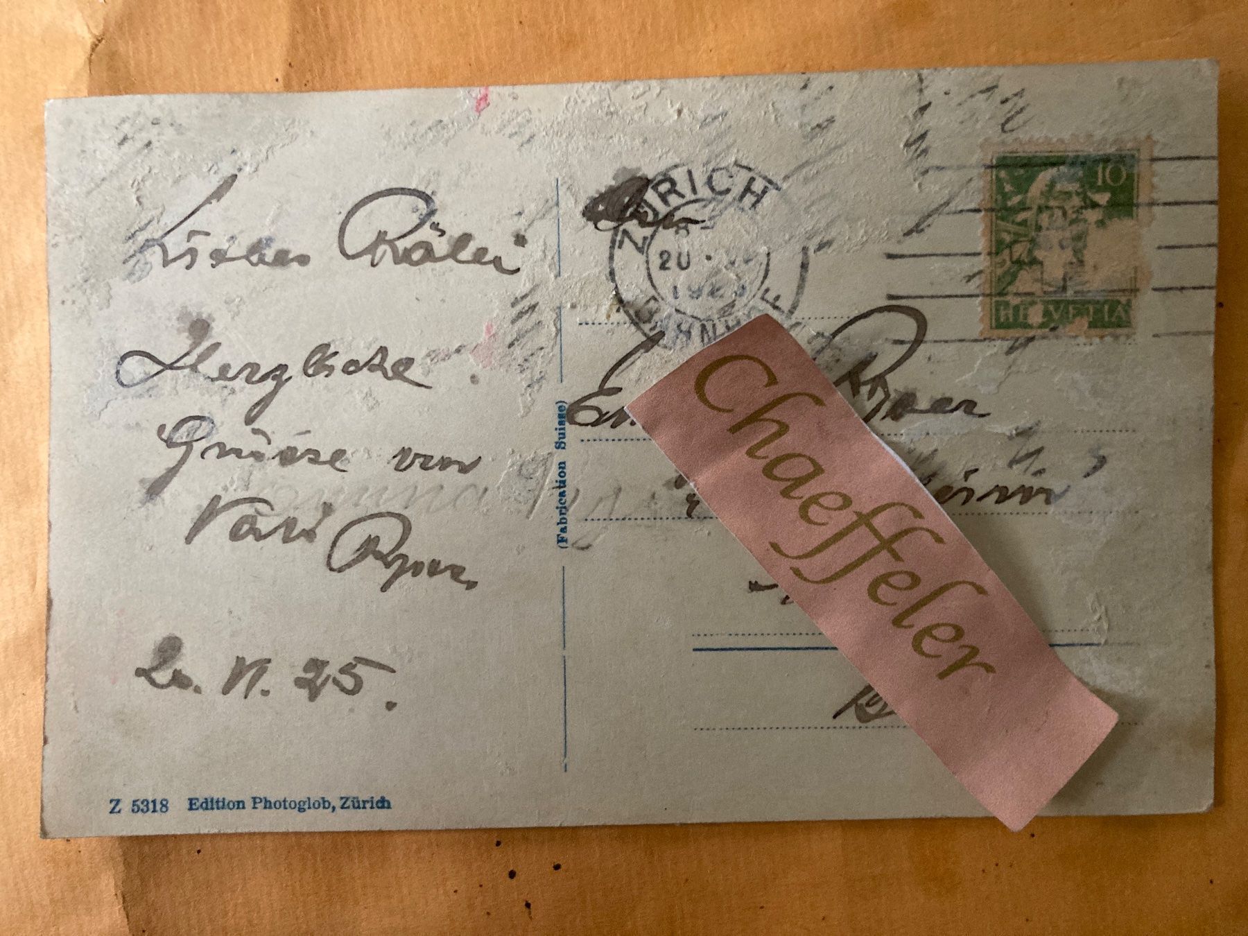 Cartoline postali: 1925 Zürichberg, Elefantenbach – Usato da Zürich venduto da Chaeffeler 1