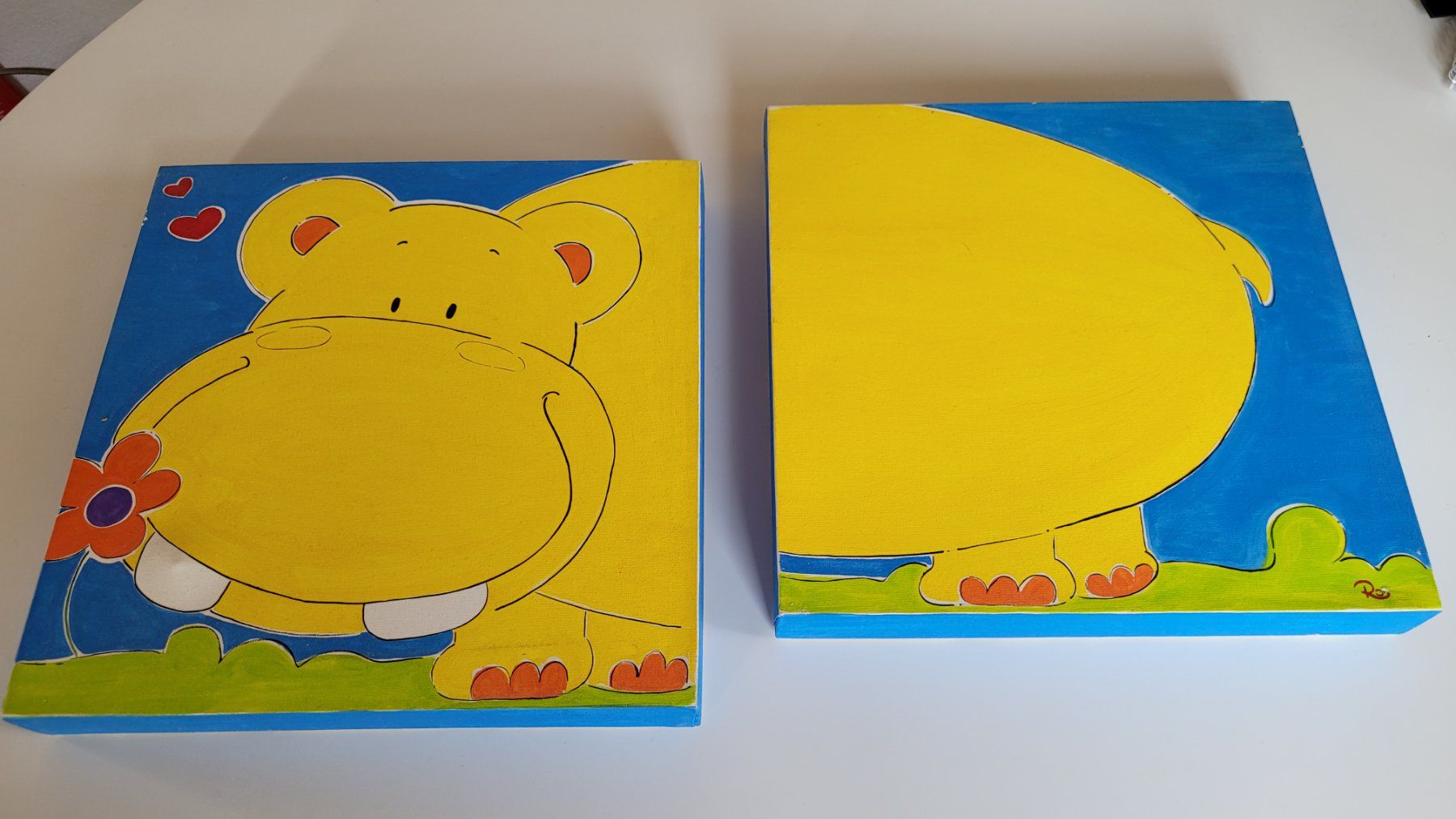 Dipinti: Kinderzimmer Dekoration 2 Bilder mit Nilpferd – Usato da Thalwil venduto da easyHopper 1