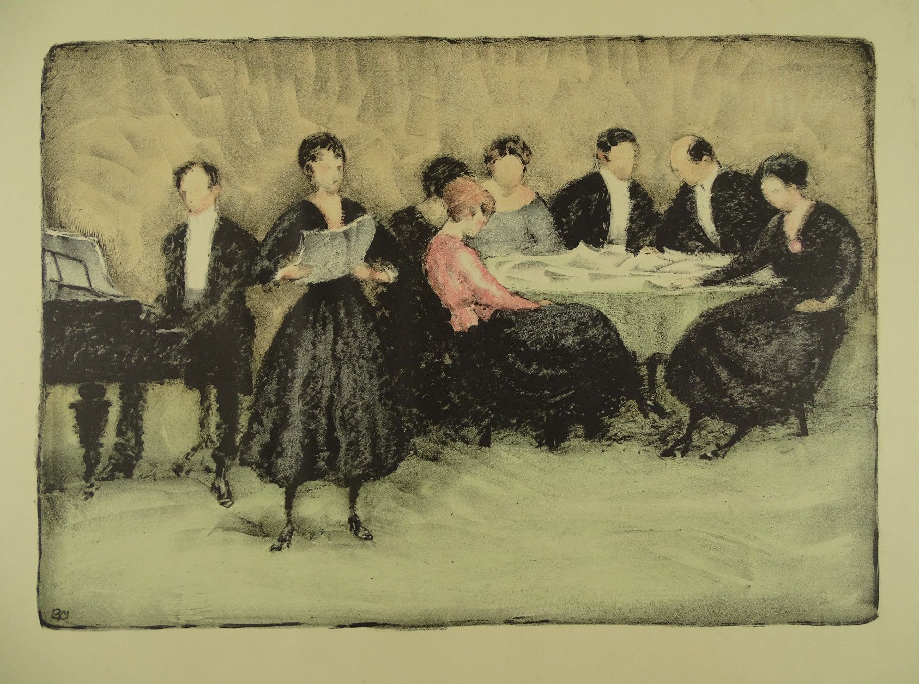 Grafica & Litografie: BURKHARD MANGOLD: HAUSKONZERT, LITHOGRAPHIE – Usato da Grüningen venduto da Kartensammler