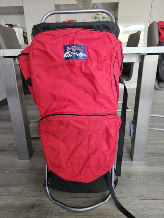 Vintage Wanderrucksack JanSport mit Metallrahmen rot schwarz
