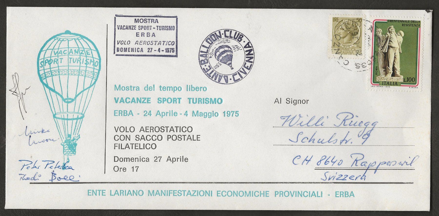 Tutti i francobolli: Ballon  1975 Italien CANZO Luftpost – Usato da Au ZH venduto da xelagreb01