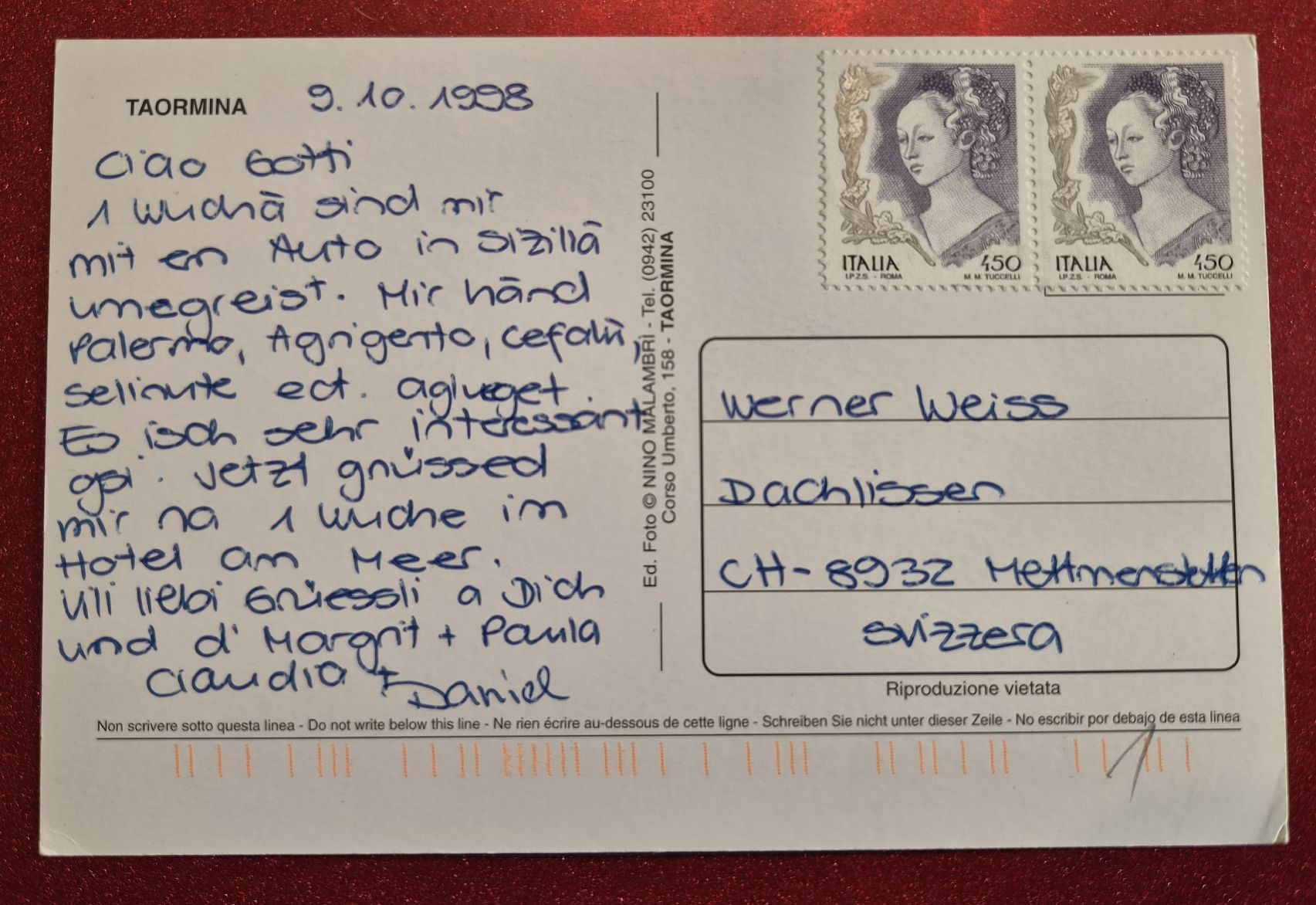Cartoline postali: Taormina Sizilien 1998 – Usato da Melchnau venduto da Arthurius 1