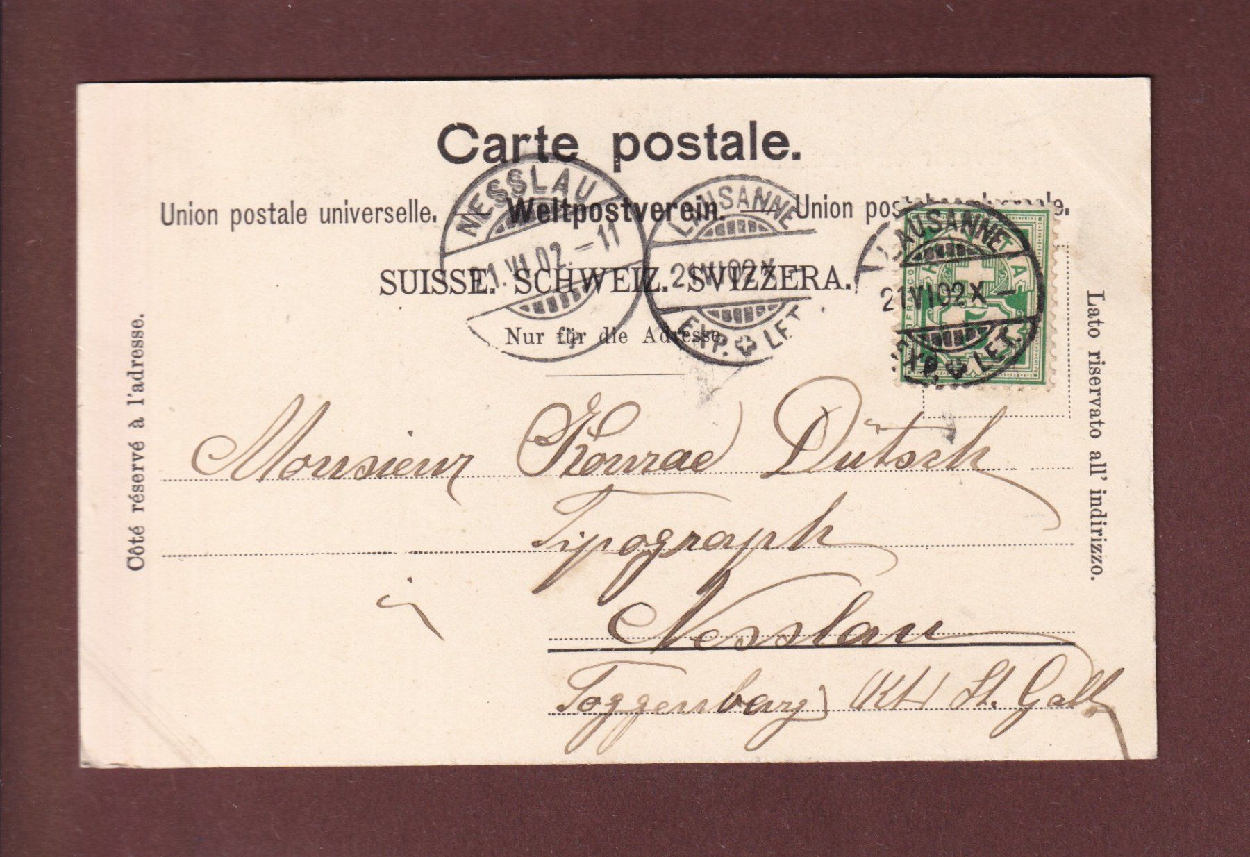 Ansichtskarten: Souvenir de LAUSANNE - 1902 – Gebraucht aus Pully von nicecards 1