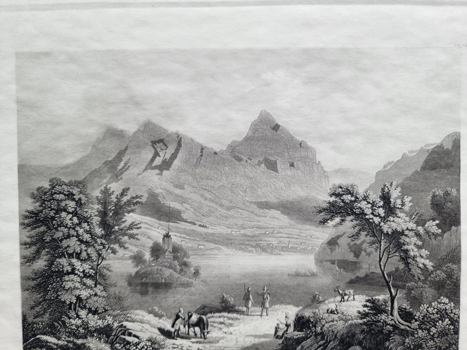 Incisioni: LAUERZERSEE STAHLSTICH BLATTGRÖSSE CA.34X25CM – Usato da Gersau venduto da grafik-kunst 2