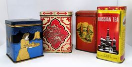 boîte à thé vintage 4x Blechdose antike Teedosen