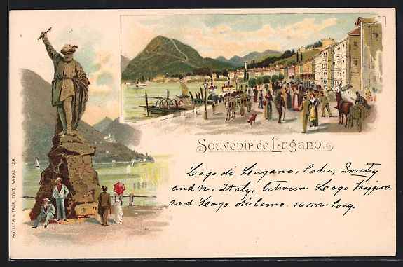 Cartes postales: Litho Lugano, Ortspartie am See mit Will – D'occasion à Berlin par bartko-reher