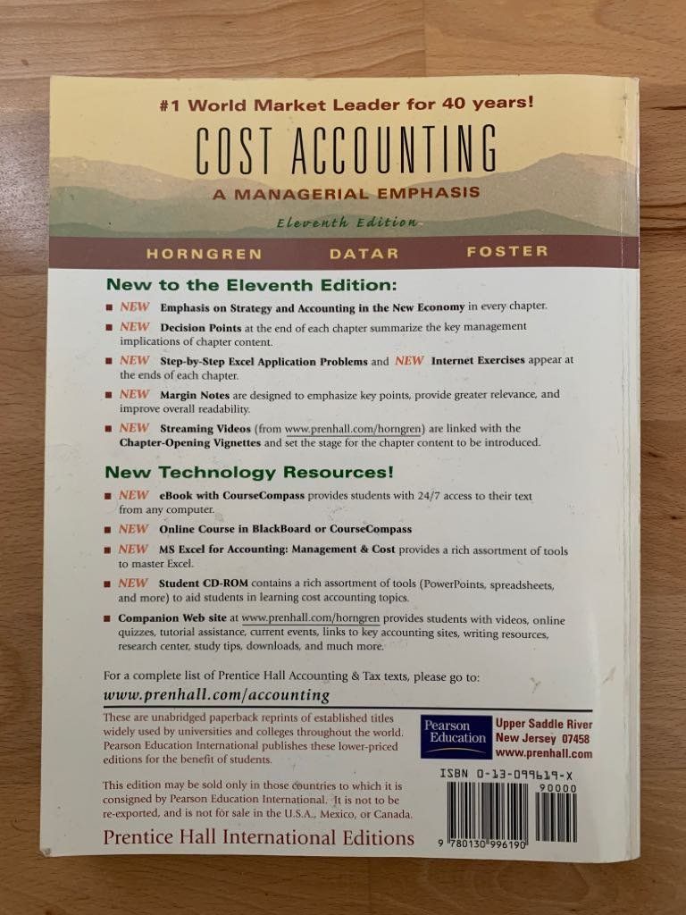 Libri: Cost Accounting a Managerial Euphasis 11th Edition – Usato da Lausanne venduto da Mathis28 1