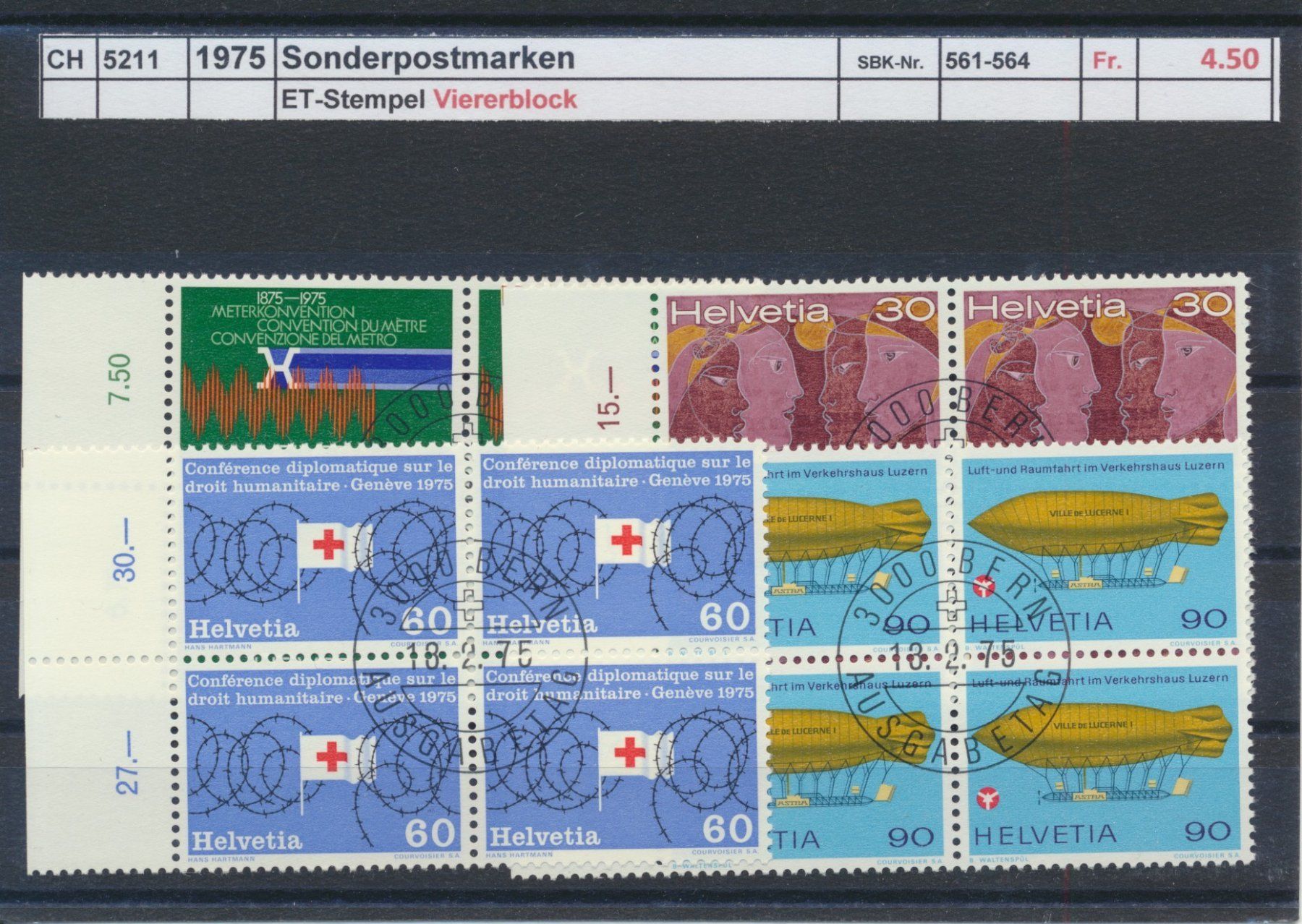 Alle Briefmarken: 1975 "Sonderpostmarken" - Viererblock, ET - Stempel – Gebraucht aus Winterthur von Zupogeru