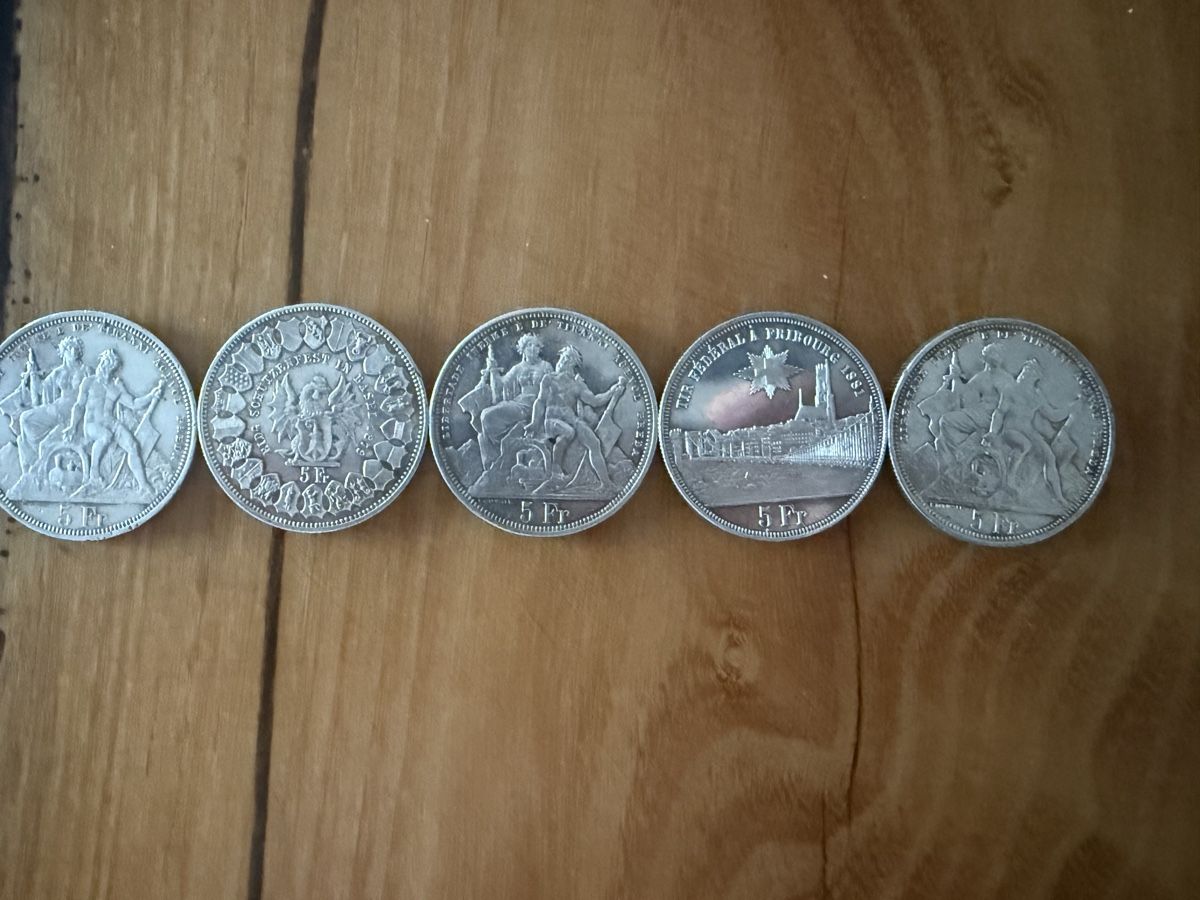 Alle Münzen: 5x 5Fr Schiessmünzen – Gebraucht aus Dompierre FR von JL1976 1