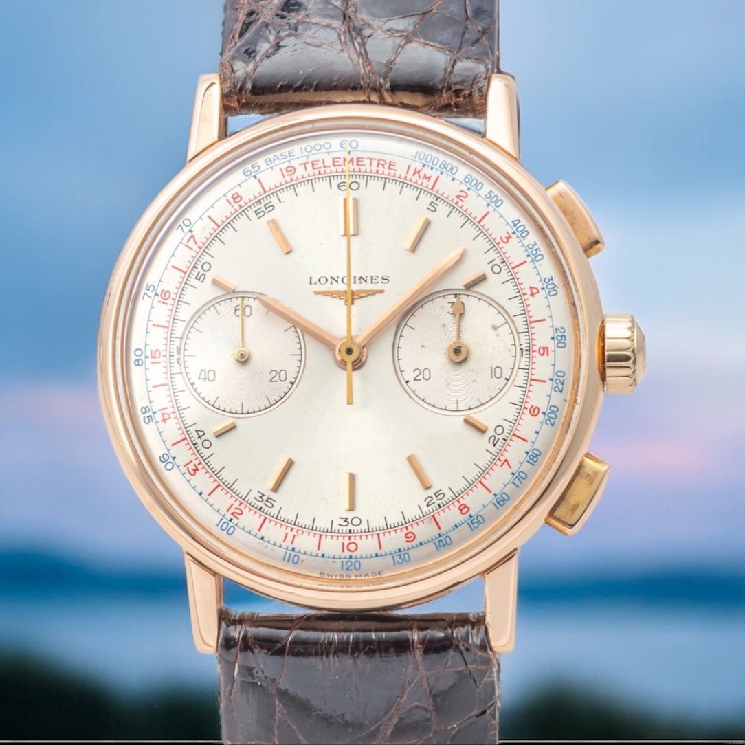 Longines Montres: Longines 18k Rose Gold Flyback Chronograph 1966' Ref. 7414 – D'occasion à Morges par 24time