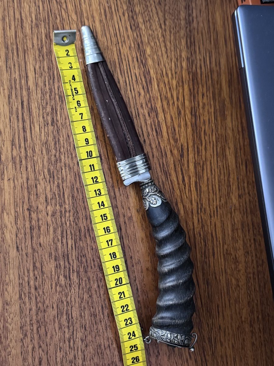 Solingen Posate: Couteau JS Solingen corne avec fourreau et décor argent – Usato da Vésenaz venduto da Angela.C3 9