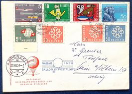 1959 Nabag Ballon Postflug Dekorativer Brief Mischfrankatur