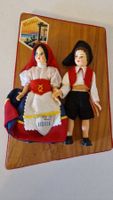 Souvenir Figuren Sizilien Paar Holzplatte Sicilia Trachten