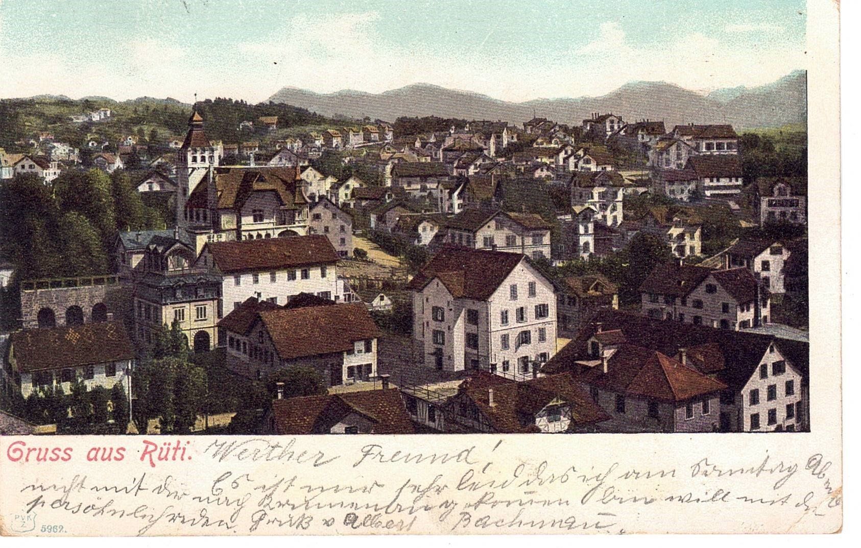 Cartoline postali: 1904 Rüti, Dorfansicht – Usato da Kreuzlingen venduto da Koi4