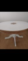 Runder Esstisch ausziehbar mit Stern-Inlay, weiss/Holz