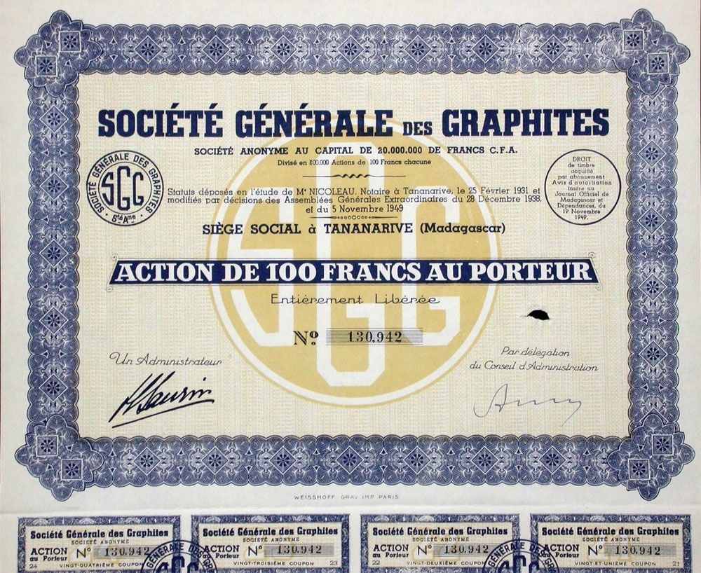 Documenti: Société Générale des Graphites SA, Tananarive - 1949 – Usato da Solothurn venduto da Sgasche