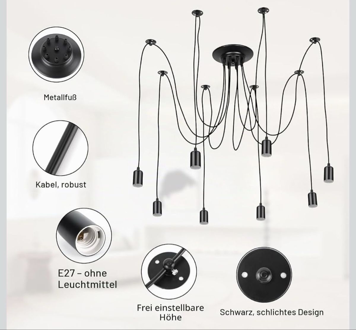 Lampadari & plafoniere: Deckenleuchte Pendelleuchte Hängeleuchte 8flammig schwarz – Nuovo e nell'imballaggio originale da Strengelbach venduto da retourenjaeger.ch 1