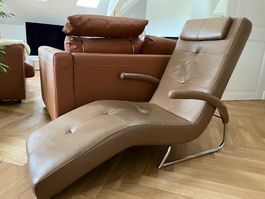 Relaxsessel Leder dunkelbraun mit Edelstahl