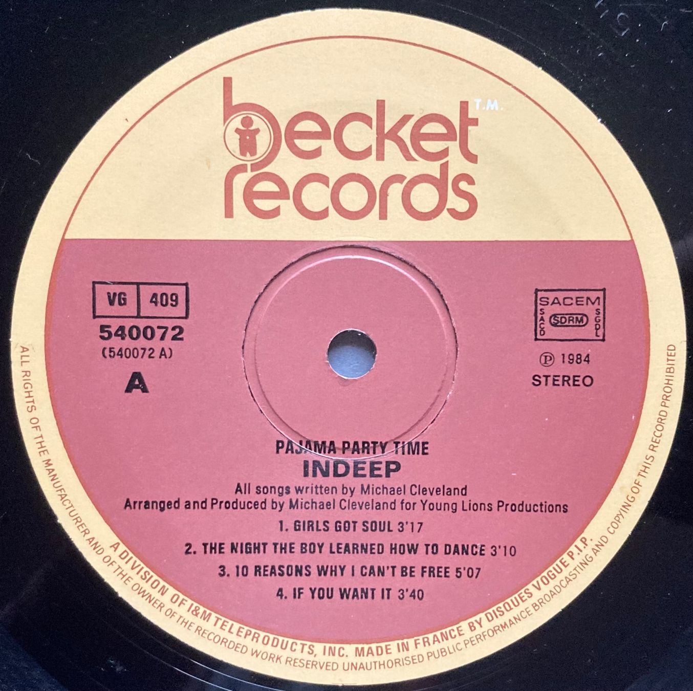 Schallplatten: INDEEP - PAJAMA PARTY TIME – Gebraucht aus Poliez-Pittet von Newtown-Records 2