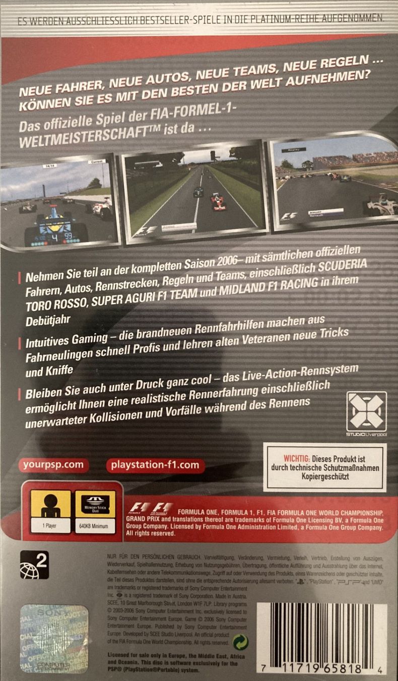 Sony Spiele: F1 06 Formula 1 - SONY PSP – Gebraucht aus Jonschwil von Jomase 1