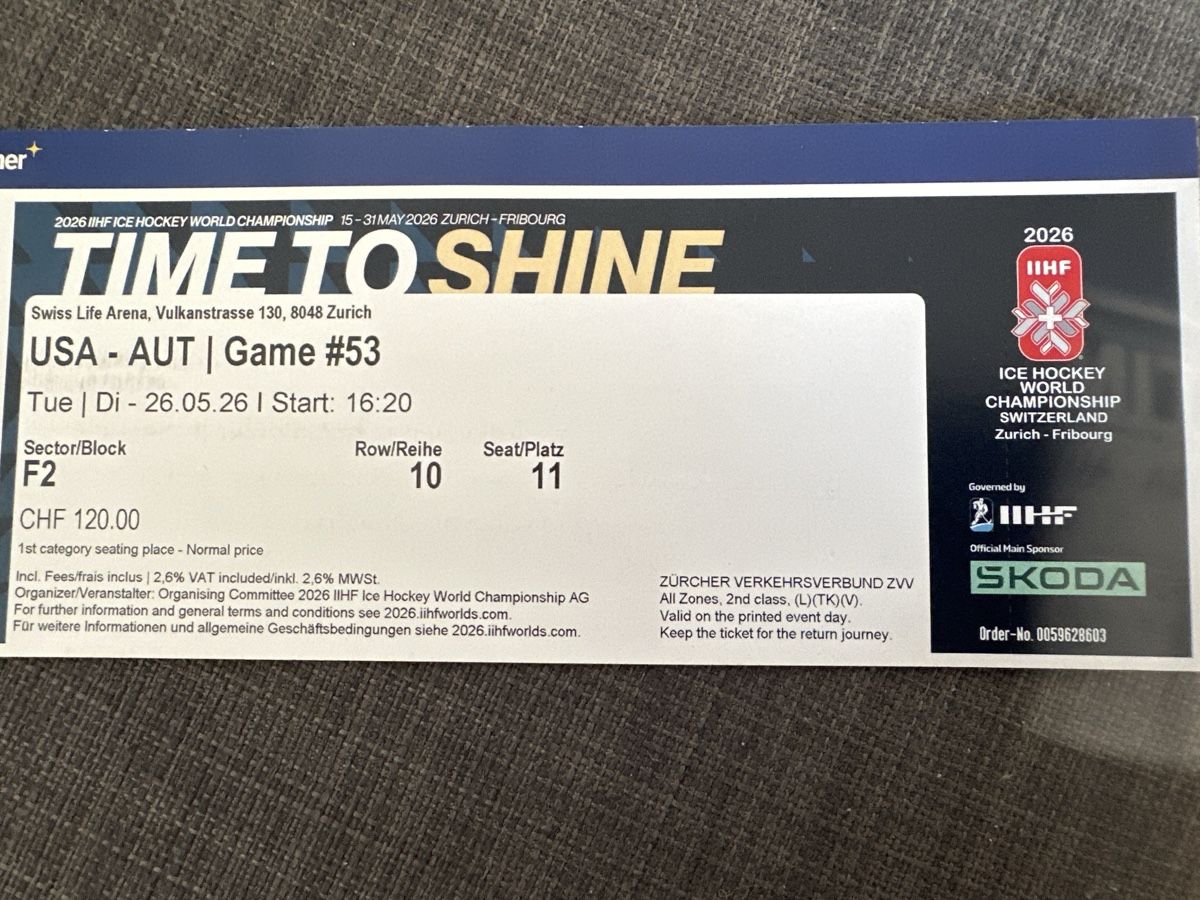 Biglietti: USA - AUT Eishockey-WM 2 Tickets – Nuovo (secondo la descrizione) da Zürich venduto da Schufli69 1