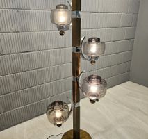 1970 Wooden Chrom Floor Lamp, Wohnzimmerlampe, 4 Leuchten