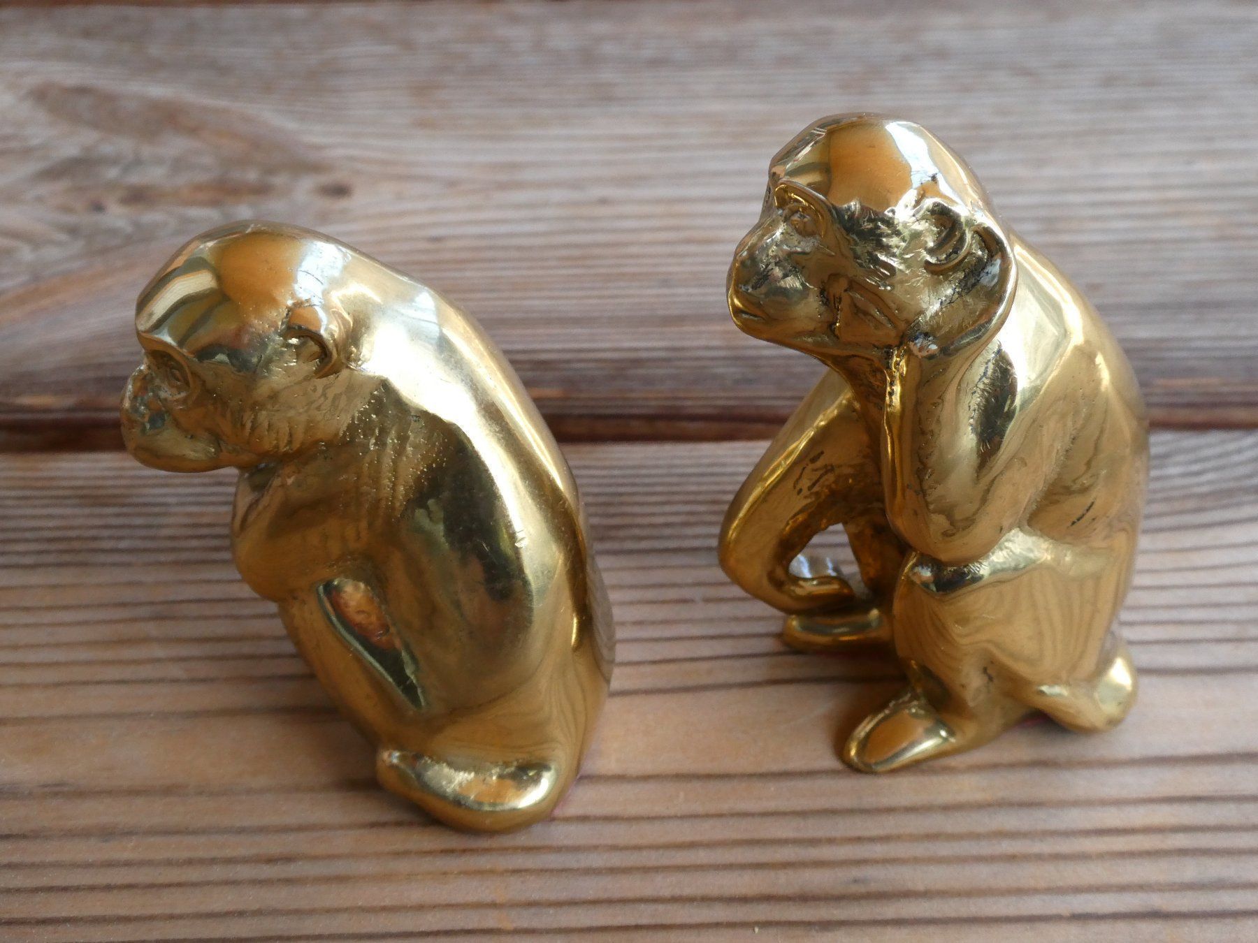 Figurines: 2 Affenfiguren, massiver Messingguss Glanzpoliert – D'occasion à Lüchingen par Eeizo 1