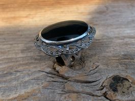 mega XL Vintage Ring massiv Silber Grösse 54 Onyx Bakelit