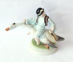 Grosse Figur Herend Porzellan Gänsereiter Nils Holgersson