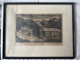 Sertigtal, Willy Thaler Holzschnitt Handdruck, gerahmt