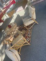 Paire de fauteuils lounge vintage en rotin avec coussins – a