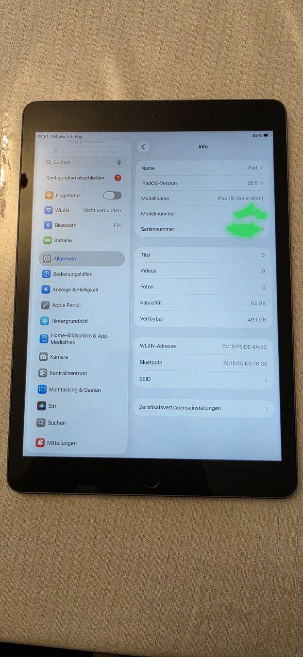 Apple Tablettes PC: Ipad (9Genaration) 26.6 64gb – D'occasion à Lyss par ram76 2