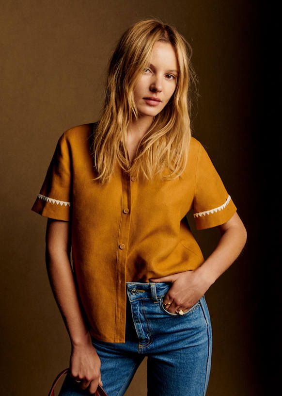 Sezane Blusen: SÉZANE Bluse Leinen Kurzarm Grösse 34 – Gebraucht aus Zollikon von snowflake10- 1