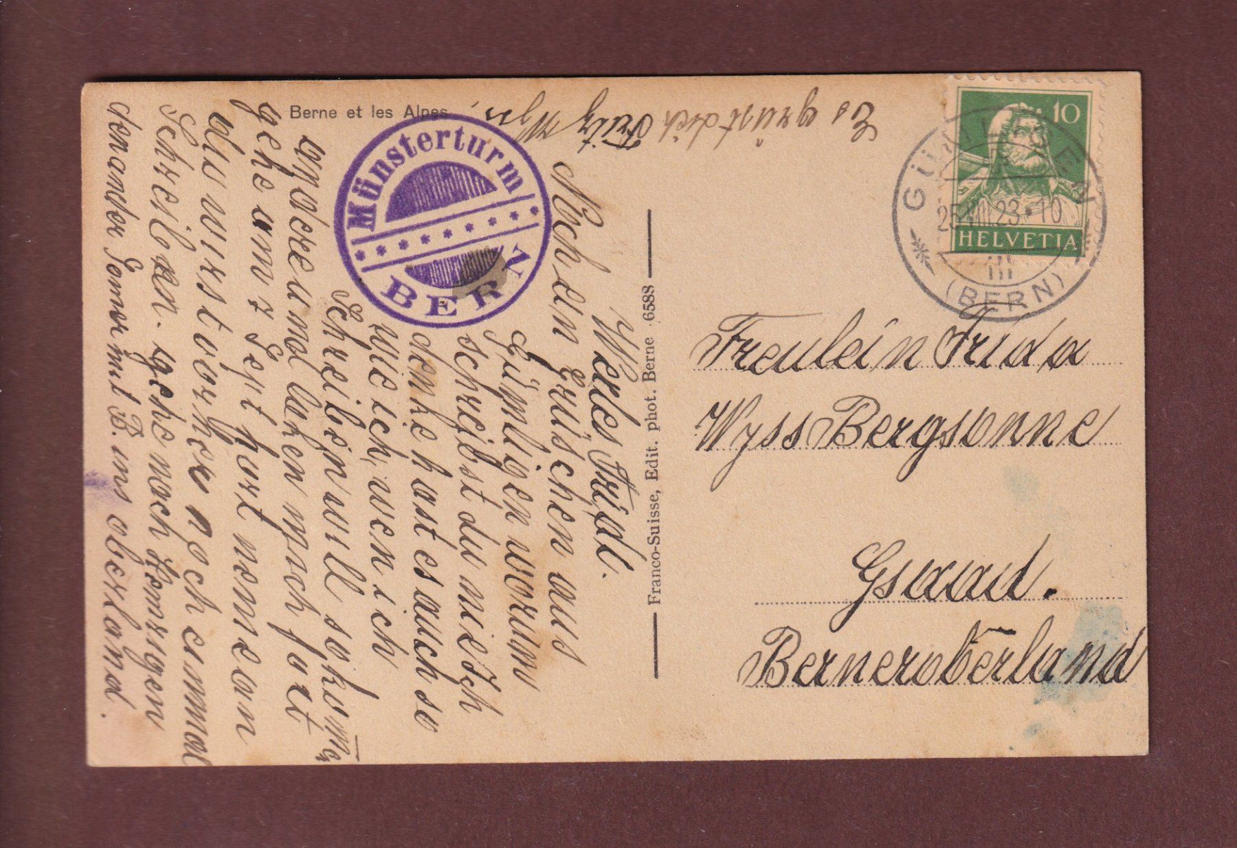 Ansichtskarten: BERN - Kirchenfeldbrücke - 1923 – Gebraucht aus Pully von nicecards-shop 1