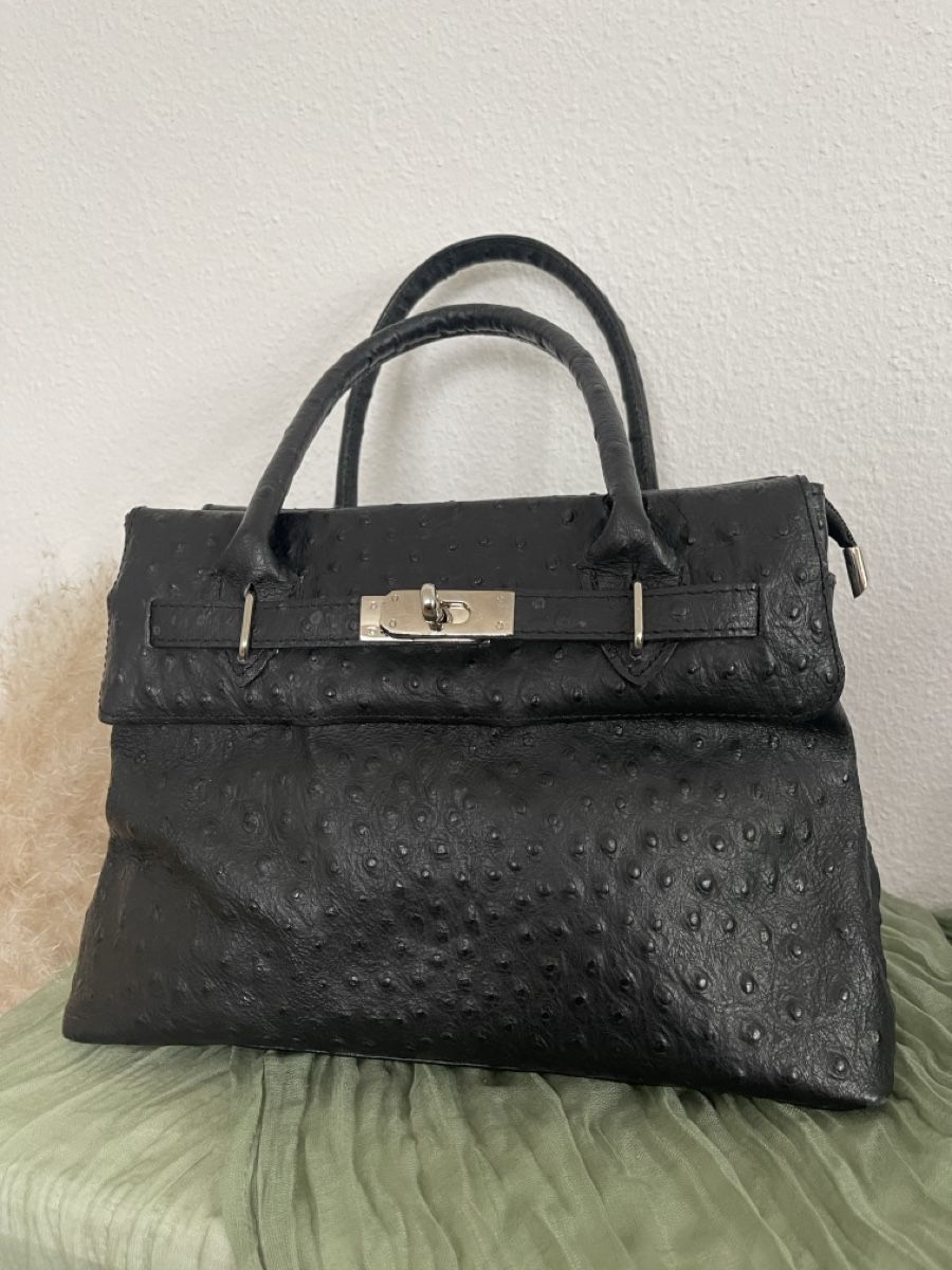 Borse da donna: Elegante Handtasche aus echtem Straussenleder, Schwarz – Usato da Wetzikon ZH venduto da man_7mn7