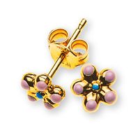 Ohrstecker Blume rosa Gelbgold 750 rosa/hellblau emailliert