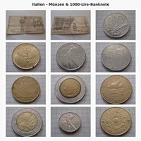 Italien Lire Sammlung  Münzen & 1000-Lire-Banknote