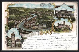 Litho Baden, Totalansicht, Stadtturm, Ku