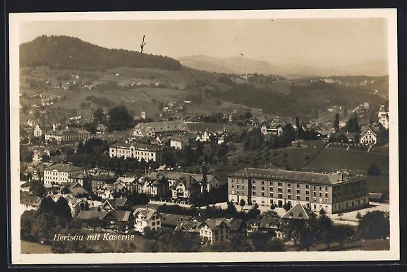 Cartes postales: AK Herisau, Ortsansicht mit Kaserne – D'occasion à Berlin par bartko-reher