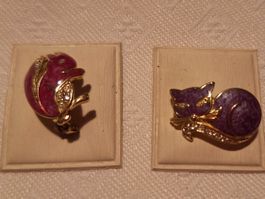 2 Vintage Broschen Modeschmuck , Emailiert Katze , Eichhorn