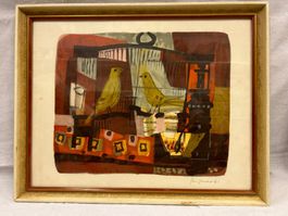 Original handsignierte Lithographie von Vöge im Käfig