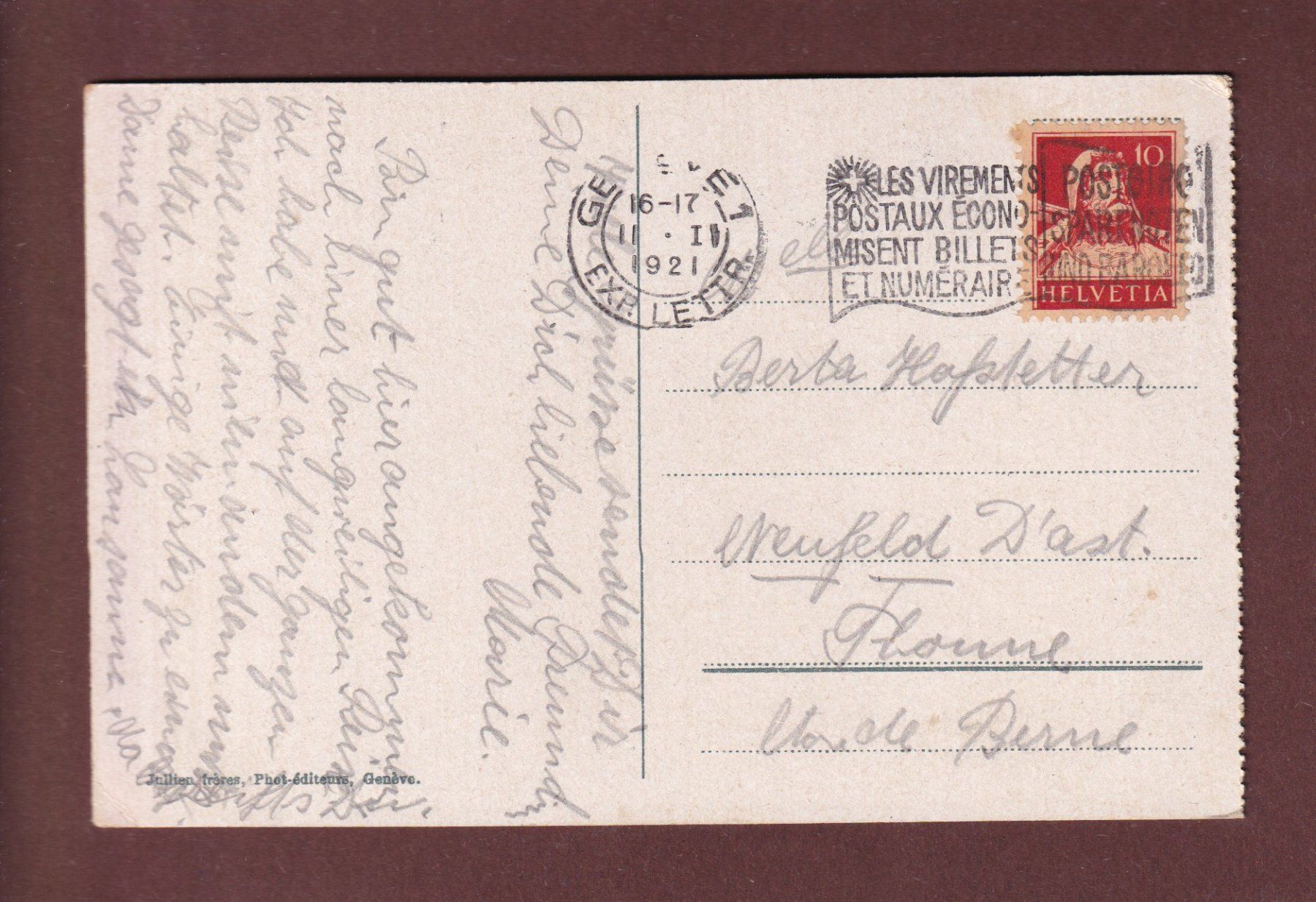 Cartoline postali: GENEVE - Kursaal - 1921 – Usato da Pully venduto da nicecards-shop 1