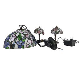 LAMPENSET IM TIFFANY-STIL-1 Hängelampe+2Tischlampen