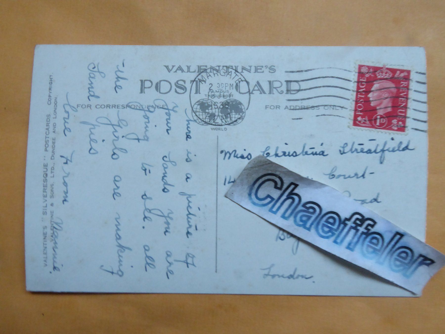 Cartoline postali: 1938 West Bay, Westgate-on-Sea. – Usato da Zürich venduto da Chaeffeler 1